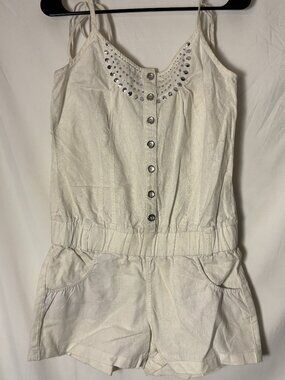 Kouture by Kimora White Rhinestone Button Front Romper Size Medium Y2K